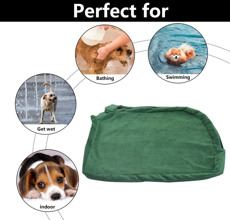 Morezi Dog Bathrobe Towel, Dry Fast Dog Bag, Microfibre Fast Drying Super Absorbent Pet Dog Cat Bath Robe Towel - Green - Medium Medium (82x62cm) - PawsPlanet Australia