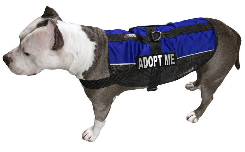 [Australia] - Dogline MaxAire Multi-Purpose Mesh Vest for Dogs and 2 Removable ADOPT ME Patches Blue Girth 13 by 16" 