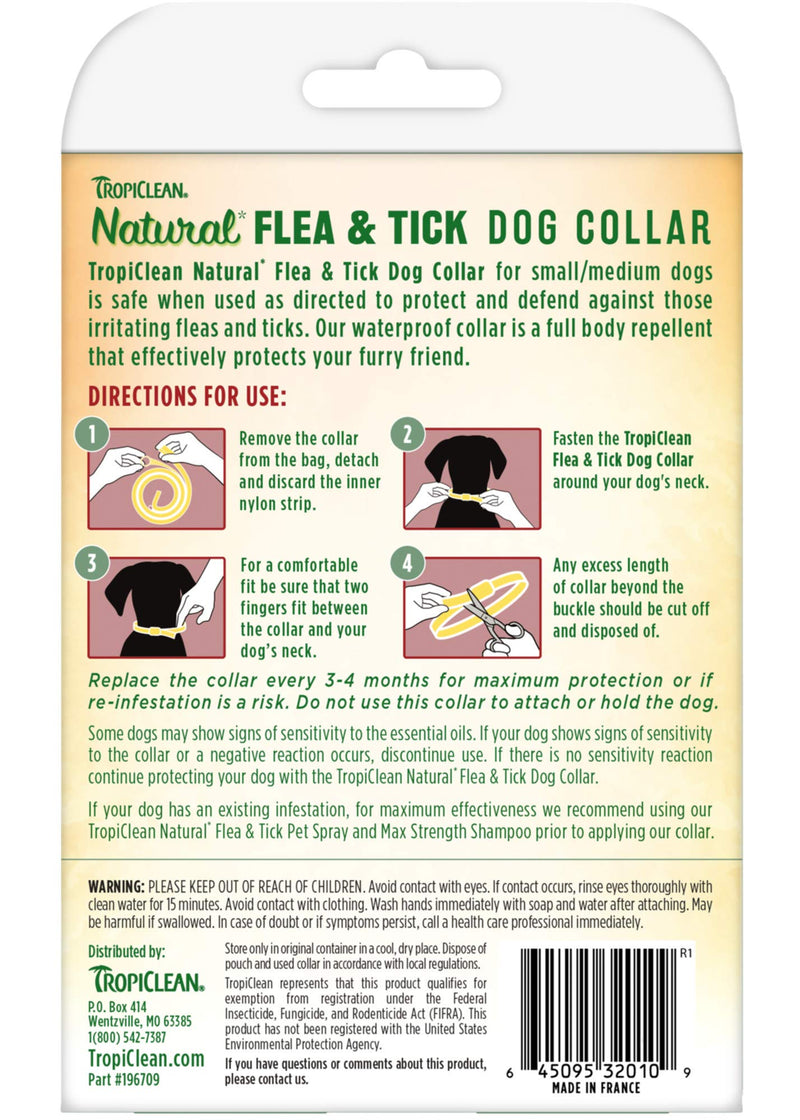 TropiClean Natural Flea & Tick Repellent Collars for Dogs - Waterproof - Repels Fleas & Ticks Up to 4 Months - Natural Active Ingredients - Cedarwood & Peppermint - PawsPlanet Australia