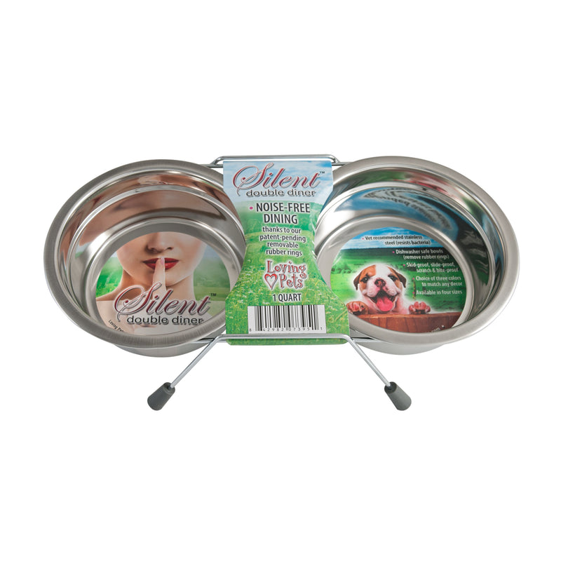 [Australia] - Loving Pets Silent Double Diner Pet Bowl 1-Quart Grey 