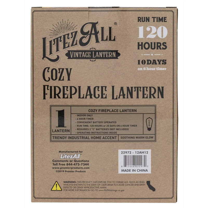 LitezAll Large Cozy Fireplace Lantern - Integrated Carry and Hanging Handle - Portable Battery-Operated Lantern - Survival kit for Hurricane, Power Outage, Emergency, Camping, Backpacking, Indoors - PawsPlanet Australia
