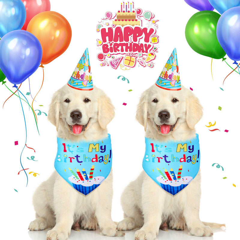 Pet Birthday Bandana Puppy Doggie Birthday Bandana Bib Dog Birthday Triangle Scarf for Birthday Party Daily Wear (Blue Cute Cake) Blue Cute Cake - PawsPlanet Australia