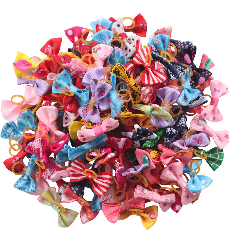 [Australia] - YAKA YAKA60Pcs/30Paris Cute Puppy Dog Small Bowknot Hair Bows with Clips(or Rubber Bands) Handmade Hair Accessories Bow Pet Grooming Topknot Products 60pcs,Cute Patterns Rubber Bands Style 3 