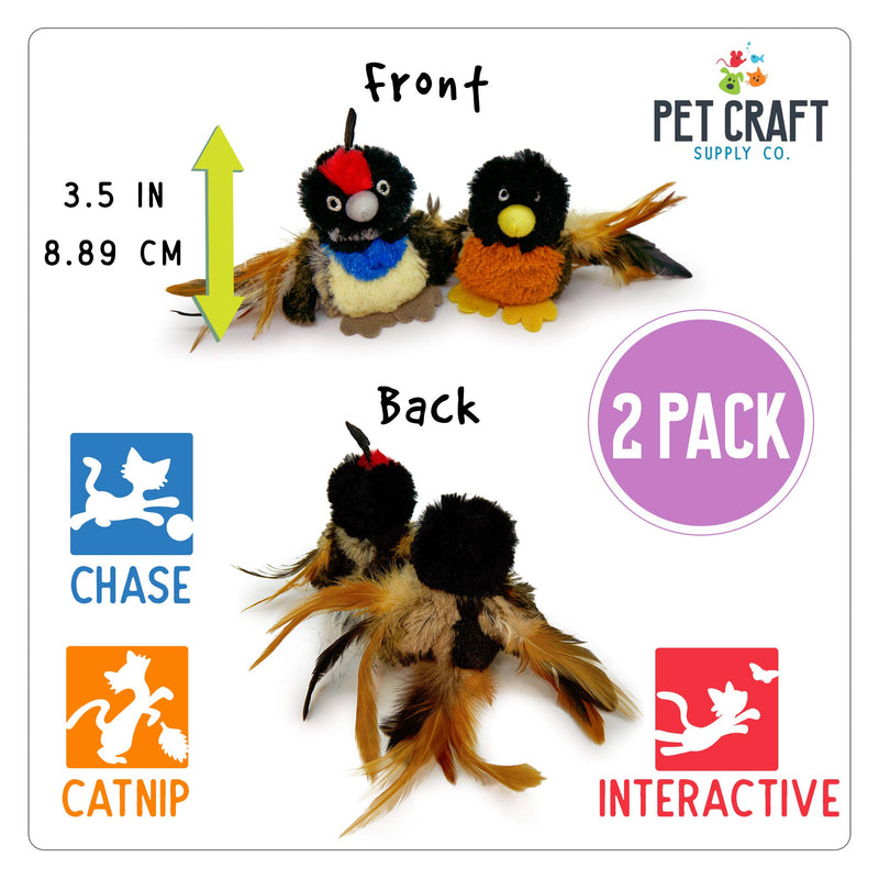 [Australia] - Pet Craft Supply Co. Batty Bird & Quirky Quail Funny Cuddling Chasing Irresistible Stimulating Soft Plush Boredom Relief Interactive Catnip Filled Cat Toy with Realistic Feathers 2 Pack 