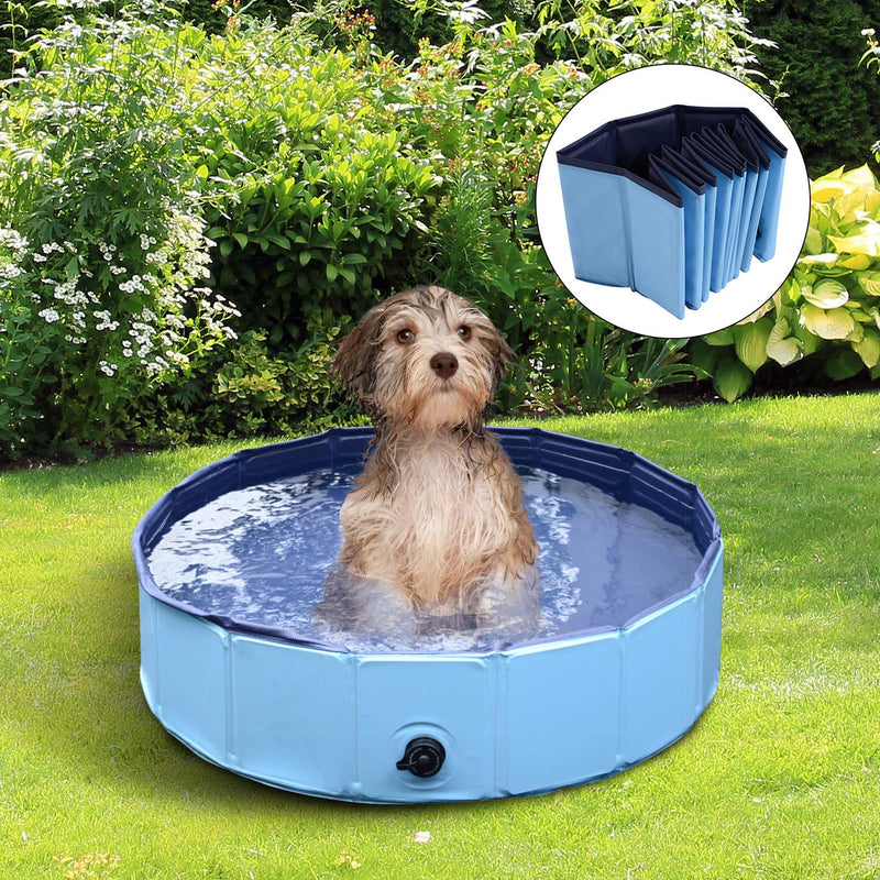 PawHut Foldable Dog Paddling Pool Pet Cat Swimming Pool Indoor/Outdoor Collapsible Summer Bathing Tub Shower Tub Puppy Washer (Blue, Φ120 × 30H cm) Blue - PawsPlanet Australia