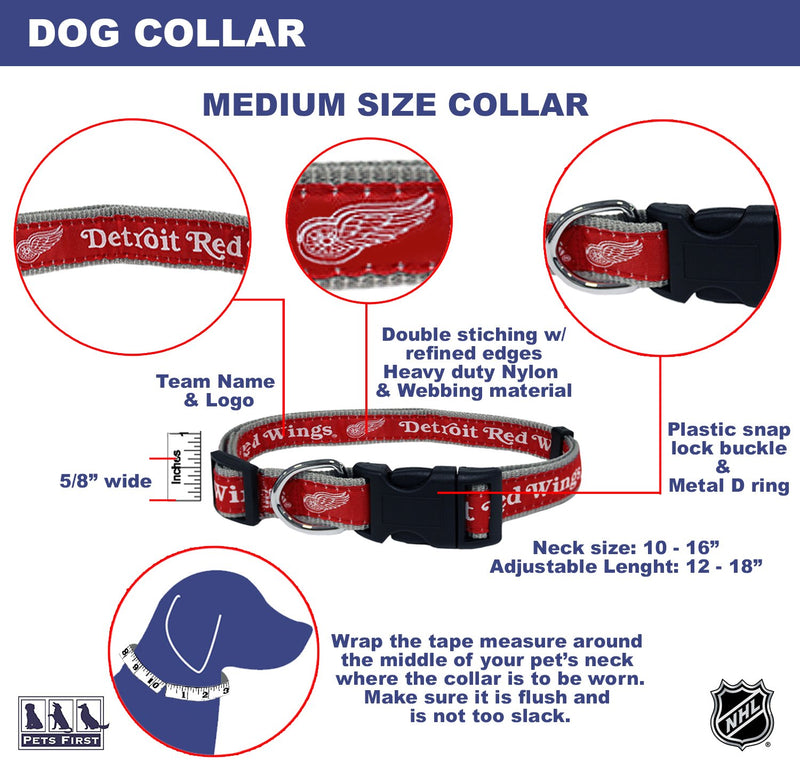 [Australia] - Pets First Detroit Red Wings Dog Collar Medium (12 - 18" Length x 0.62" Width) 