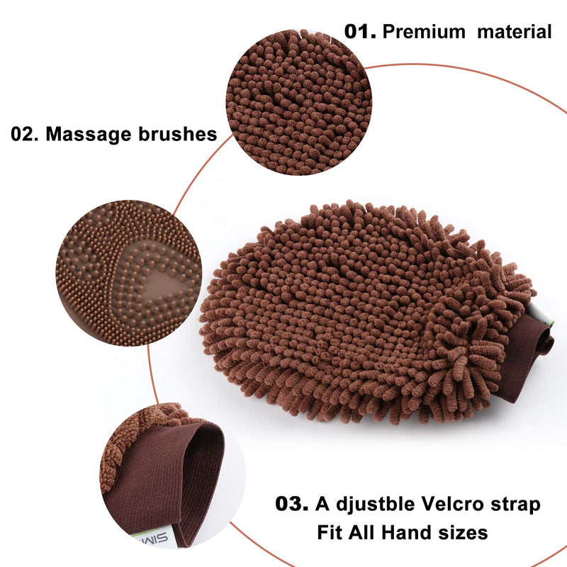 [Australia] - Simply Home Pet Grooming Towel Glove Deshedding Brush and Pet Hair Remover Mitt with Ultra Absorbent Microfiber for Soaking - Grooming, Massage, Bathing. 1 