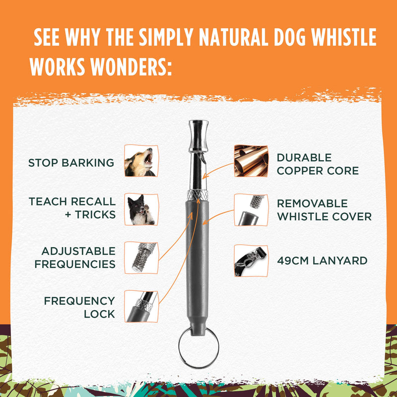 Dog Whistle to Stop Barking by Simply Natural – Ultrasonic Copper Core Dog Whistles for Recall Tricks and to Stop Barking with a 49cm Lanyard for Dog Whistle - PawsPlanet Australia