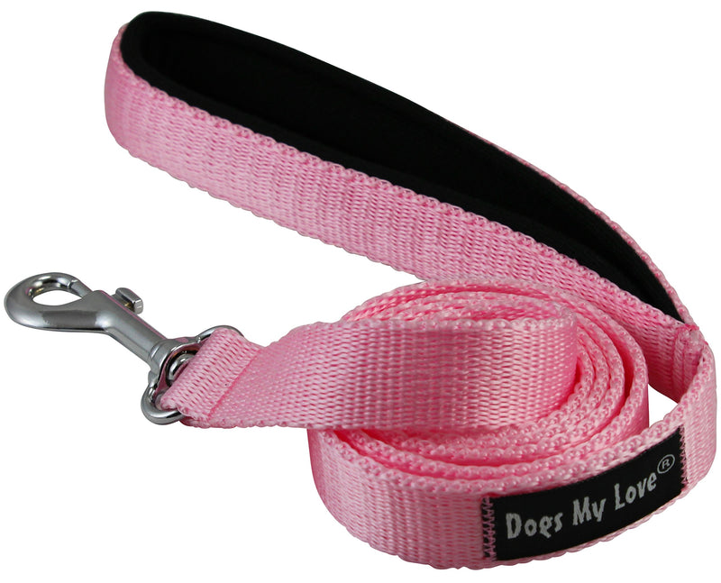 [Australia] - Dogs My Love 4ft Long Neoprene Padded Handle Nylon Leash 4 Sizes Pink Large - 3/4" Wide 