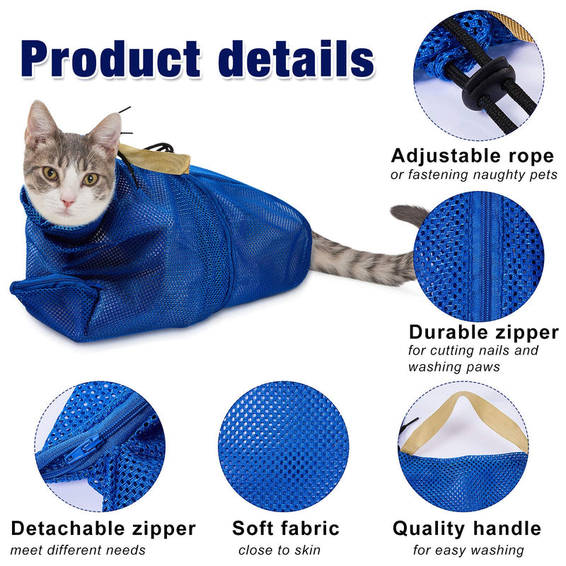 Weewooday 2 Pieces Cat Grooming Washing Mesh Tashce Cat Muzzle Breathable Mesh Muzzle Adjustable Kitten Scratch-Resistant Cat Restraint Bag Fixed Bag Cat Bath Bag (Blue) Blue - PawsPlanet Australia