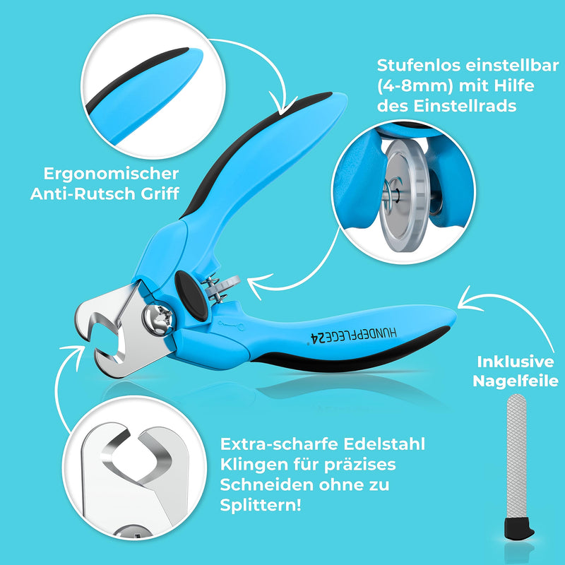 Hundepflege24 claw scissors for dogs and cats - infinitely adjustable 4-8 mm including nail file - extra strong stainless steel blades also for hard claws - dog claw cutters for small and large dogs - PawsPlanet Australia