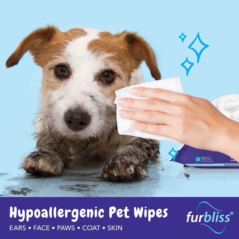 [Australia] - Furbliss Hygienic Pet Wipes for Dogs & Cats, Cleansing Grooming & Deodorizing Hypoallergenic Thick Wipes with All Natural Deoplex Deodorizer 100ct Pack Unscented 100ct Pouch 