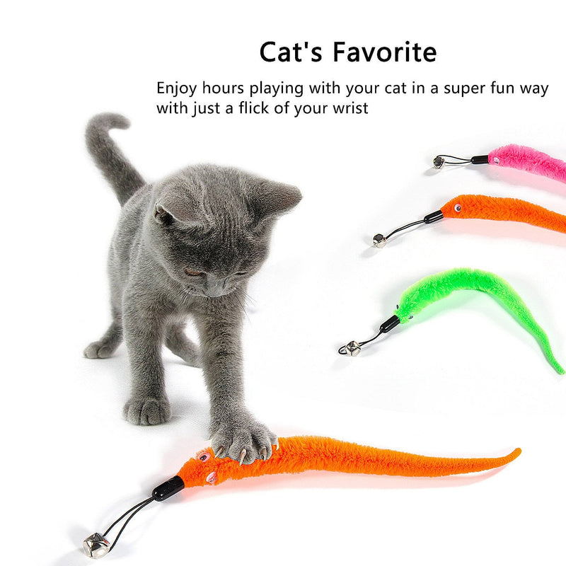 Diealles Interactive Cat Toy, Retractable Natural Feather Rod Cat Toy with 5 Cat Fishing Rod Replacement Worm Cat Toy - PawsPlanet Australia