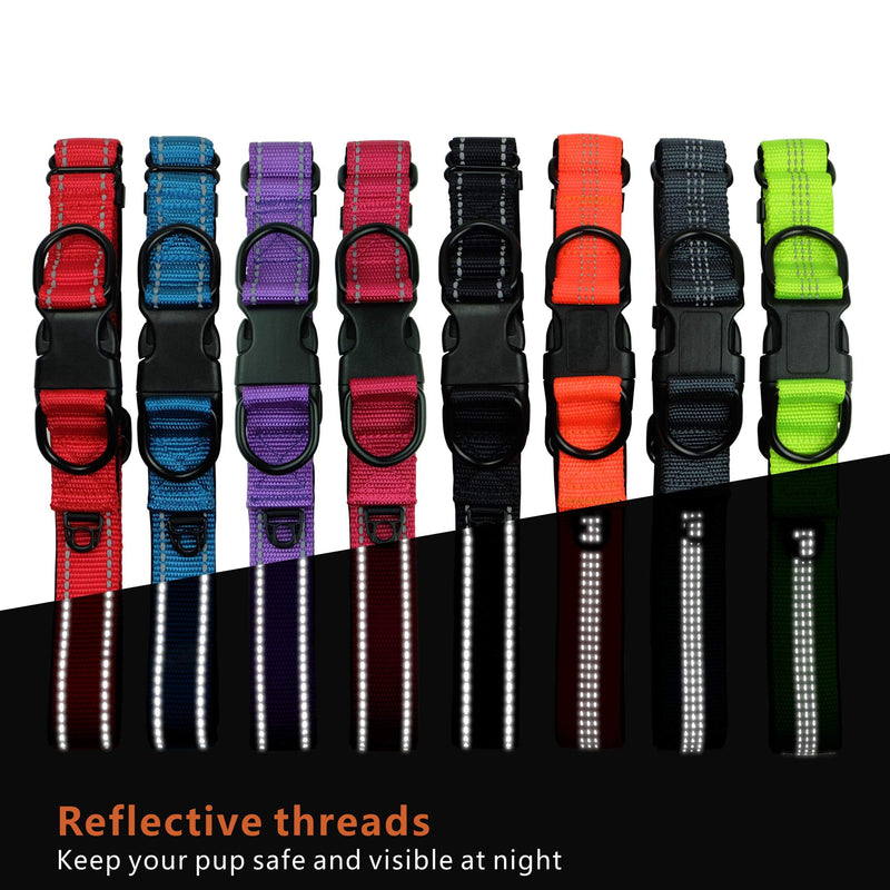 [Australia] - Garwor Reflective Dog Collar with Buckle Adjustable Safety Nylon Collars for Dogs Small Medium Large, Black Red Blue Green Orange Gray Purple Hotpink Tangerine Turquoise Peach Large Size:Width:1",Neck:16"-23.6" 