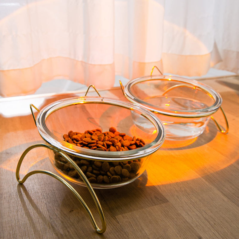 Elevated Pet Bowls for Cats and Small Dogs, 12° Tilted Raised Bowls, Feeding Dishes for Food and Water, Thicken Solid Glass Stand Feeder Set for Cats and Puppy - PawsPlanet Australia