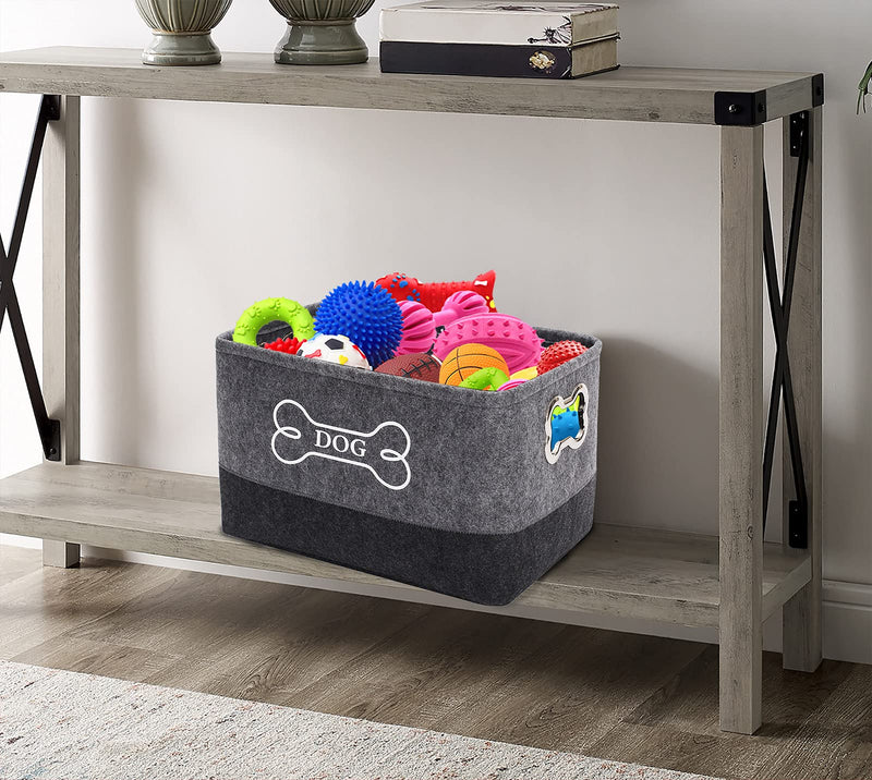 Morezi Felt puppy baskets, dog toy box large with designed metal handle, pet organizer - Perfect for organizing pet toys, blankets, leashes, dry food and bone - Gray Dark Gray Gray DarkGray - PawsPlanet Australia