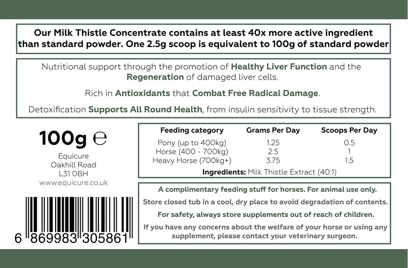 Equicure Pure Milk Thistle 40x Concentrate - Liver Support and Detoxification For Horse/Pony 100 g (Pack of 1) - PawsPlanet Australia
