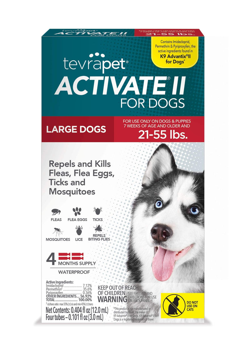TevraPet Activate II Flea and Tick Prevention for Large Dogs 21-55 pounds, Fast Acting Vet Quality Treatment and Control 4 Doses - PawsPlanet Australia