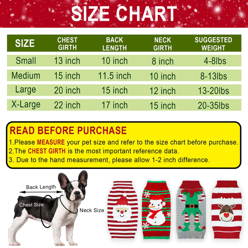 4 Pack Dog Christmas Sweater, GOYOSWA Dog Christmas Outfit Dog Holiday Sweater Santa Snowman Reindeer Elf Knitted Sweaters for Small Medium Large Dogs Pets (Medium) Santa & Snowman & Reindeer & Elf - PawsPlanet Australia