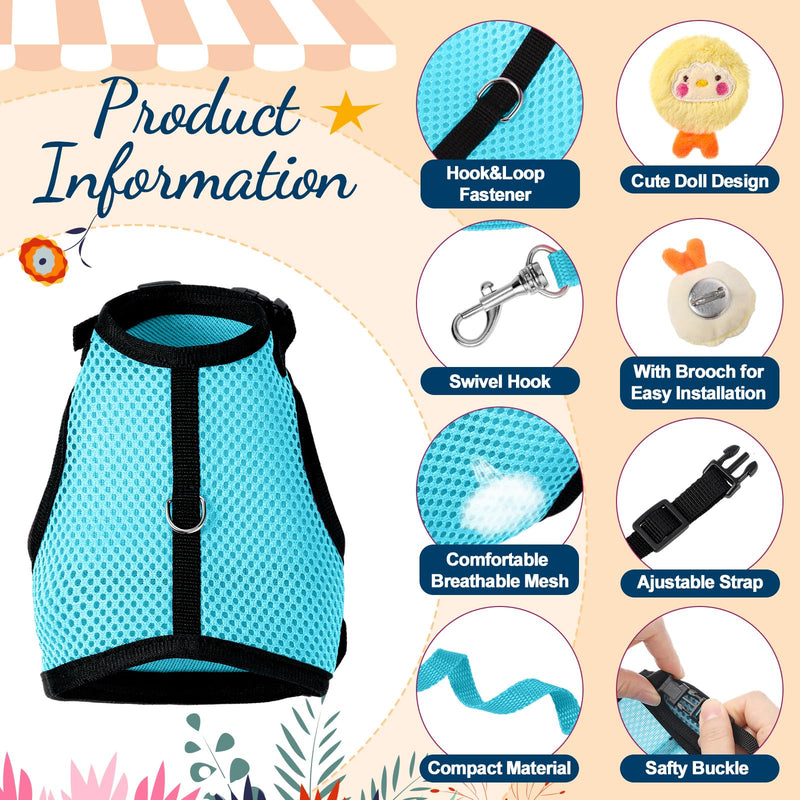 Bunnycool Rabbit Harness and Leash Set with 2 Cute Decorations Soft Adjustable Buckle Breathable Mesh Vest Harness for Rabbits Ferret Small Pig Puppy Walking Supplies(Light Blue, Lively Pattern) Light Blue - PawsPlanet Australia