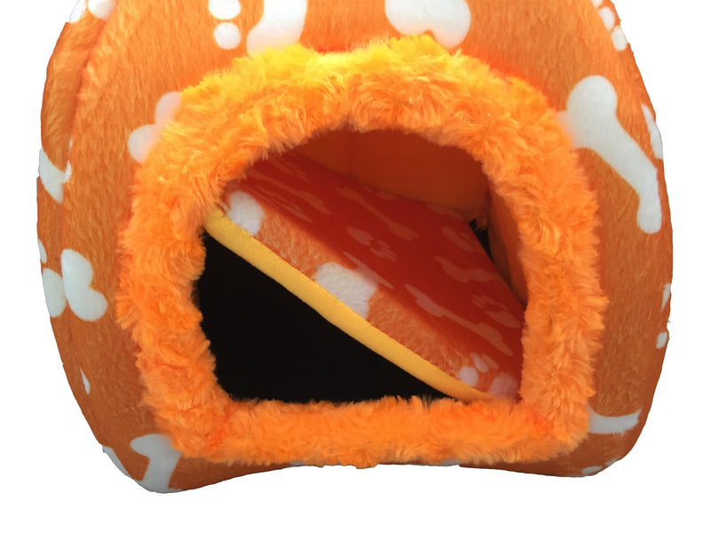 [Australia] - WOWOWMEOW Small Animals Warm Cave Bed Bones & Paws Print House for Guinea Pigs, Hamsters, Chinchillas, Hedgehogs, Squirrels and Rabbits Orange 