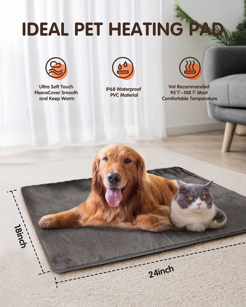 Feeko Pet Heating Pad, 40x70cm Large Electric Heating Pad for Dogs and Cats Indoor Adjustable Warming Mat with Auto-Off and 6 Heat Setting, Chew Resistant Cord, Brown Grey X-Large: 40*70cm - PawsPlanet Australia