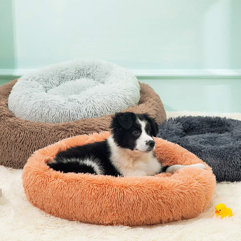 Calming Dog Bed for Small Dogs Cats Donut Dog Bed Pet Cushion Bed Plush Cat Bed Round Anti-Anxiety Dog Cuddler Bed Orthopedic Dog Bed, Machine Washable, 20inch Khaki. S (20''X20'') - PawsPlanet Australia