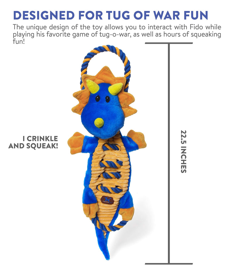 [Australia] - Charming Pet Ropes-A-Go Squeaky Dog Toy - Tough and Durable Interactive Soft Plush Animal Tug Toy Dragon 