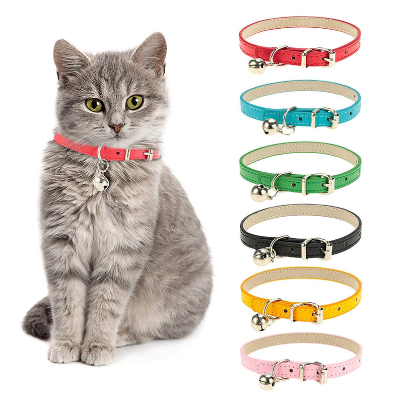 tao pipe Cat Collar Leather Pet Collars Cat Collars Made of Leather with Removable Bell Polished Durable Soft and Adjustable for Small Medium Dogs (Pack of 6) - PawsPlanet Australia