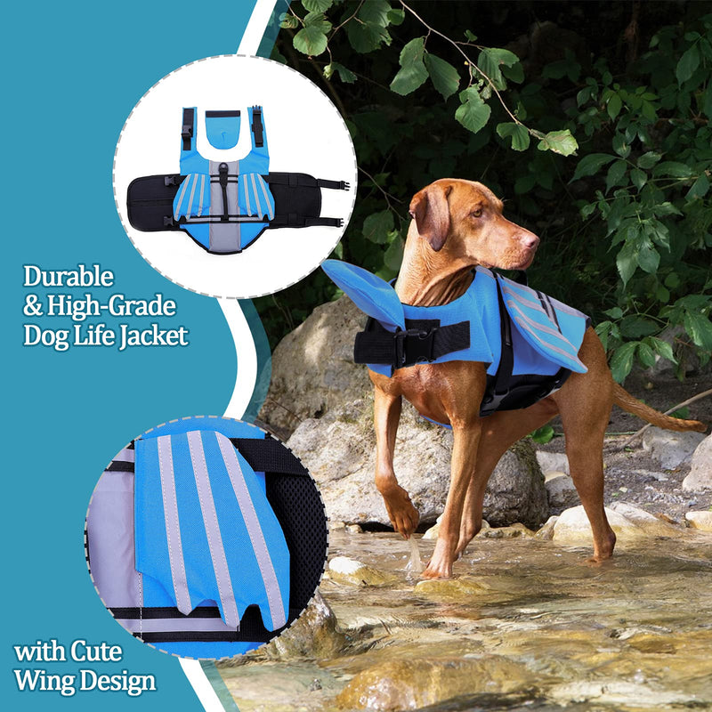 Dog Life Jacket High Buoyancy Pet Life Vest, Reflective Dog Flotation Lifesaver with Durable Rescue Handle & Lovely Wings, Adjustable Ripstop Safety Swimsuit for Small Medium Large Dogs X-Small Blue - PawsPlanet Australia