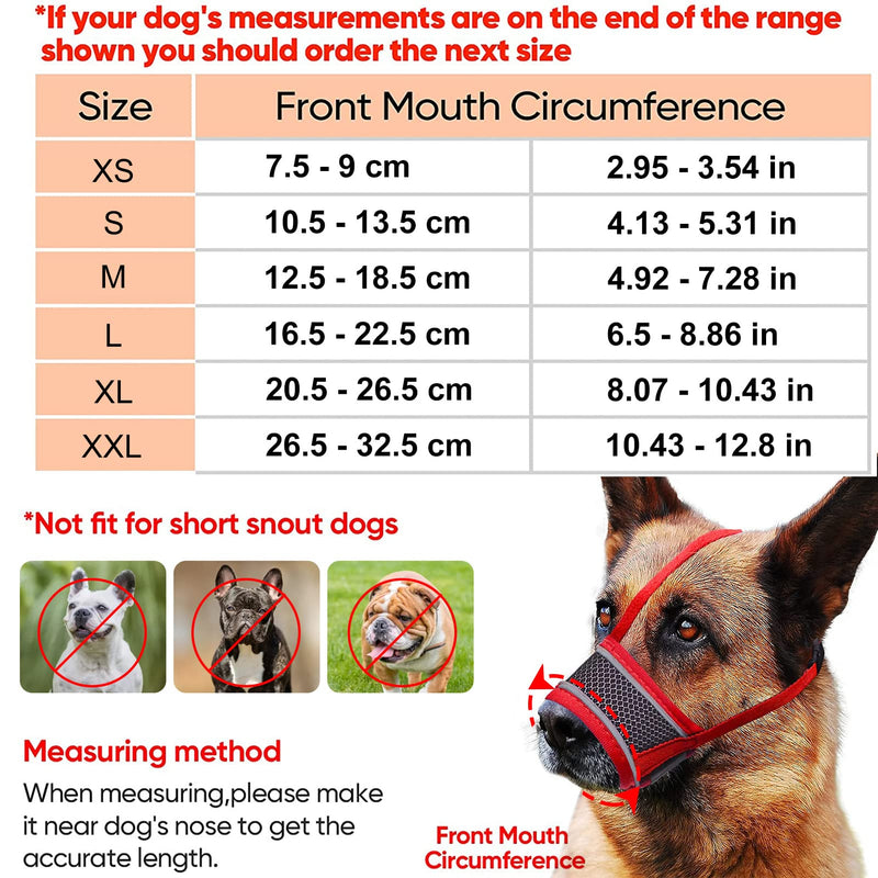 Dog Muzzle, Reflective Soft Nylon Muzzle with Strengthen Strap, Air Mesh Breathable Drinkable and Adjustable Loop Pet Muzzles,Anti Biting Barking Chewing for Small Medium Large Dogs 4 Colors XS(Snout:2.95-3.54in) RED - PawsPlanet Australia