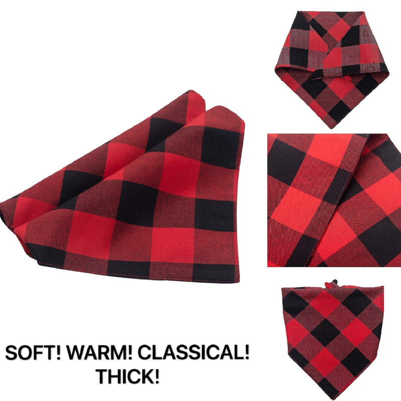 [Australia] - YBXZ Buffalo Plaid Dog Bandanas 1Pack,Red Flannel Cotton Bandanas Scarfs Triangle Bibs for Small Medium Large Size Dogs and Cats Double Layer Thickening Washable 