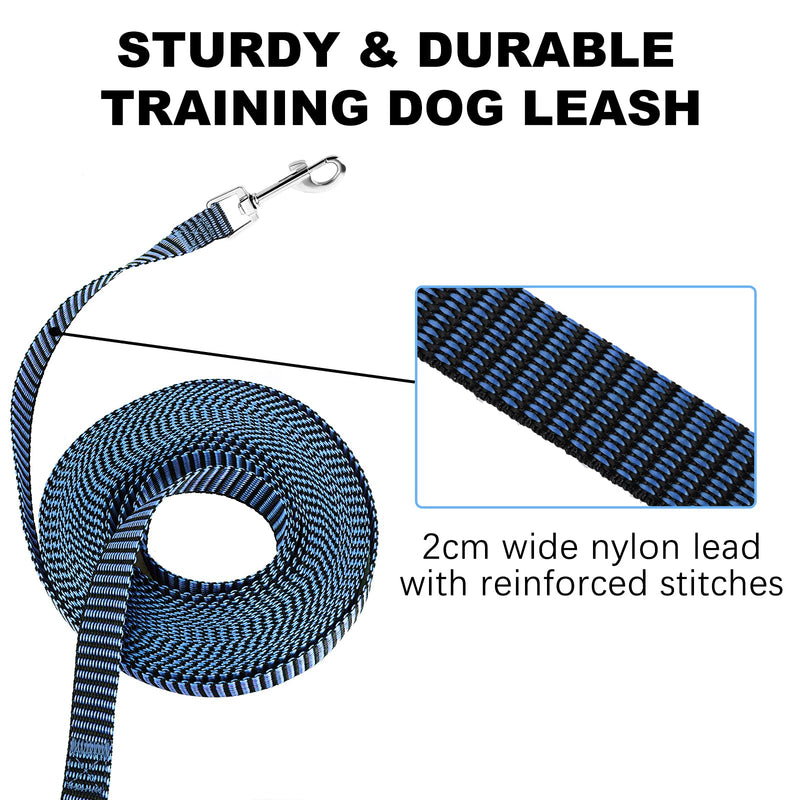 Extra Long Dog Training Leash - 20ft 30ft 50ft 100ft, Obedience Recall Training Agility Lead for Small Medium Large Dogs, Long Line Rope for Puppy Blue 20 Feet - PawsPlanet Australia