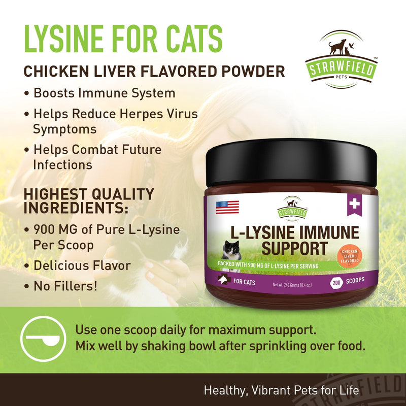 Lysine for Cats - L Lysine Powder Cat Supplements - 900mg, 200 Scoops - Llysine Kitten, Cat Immune System Support Supplement for Cold, Sneezing, Eye Health, Upper Respiratory Infection Treatment, USA - PawsPlanet Australia