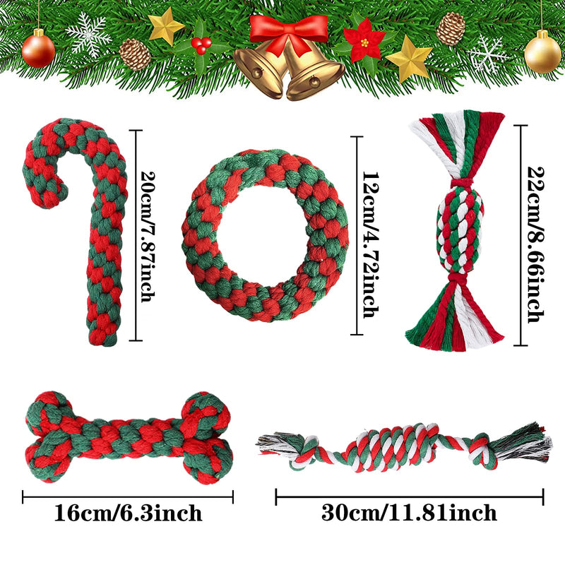 BINXWA Pack of 5 Dog Toys Christmas, Dog Toys Chew Natural Cotton Dog Toys Rope Dog Toys Candy Cane for Small and Medium Dogs Gift Christmas - PawsPlanet Australia