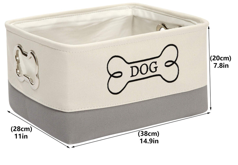 Geyecete Dog Toys Storage Bins Canvas Stitching pet Baskets,with Designed Metal Bone-shaped Handle,Organizer Storage Basket-White/Gray White/Gray - PawsPlanet Australia