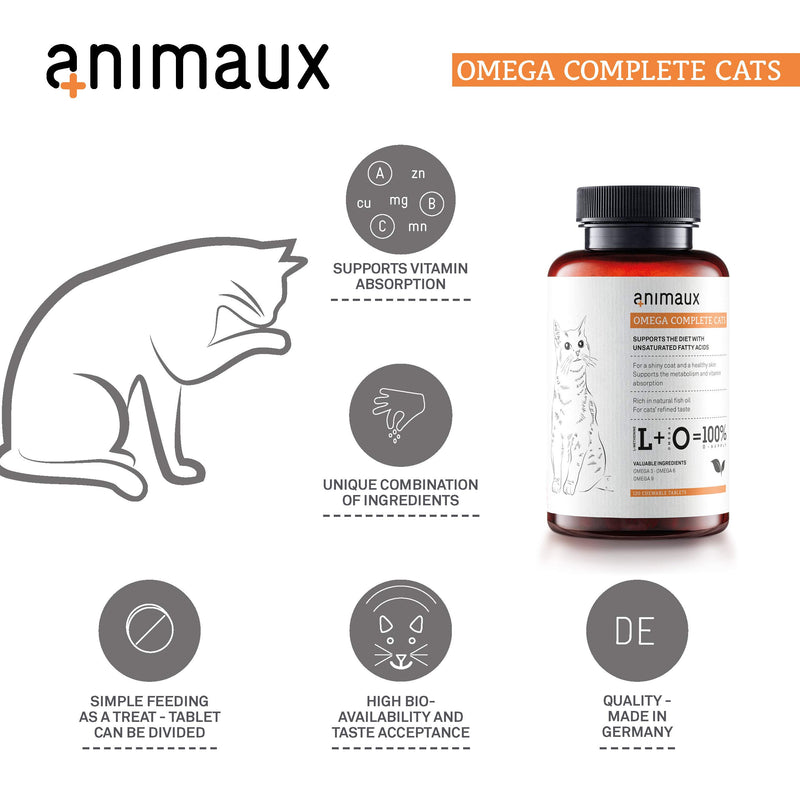 animaux - omega complete for cats fish oil tablets I Essential Omega 3,6 & 9 fatty acids to support metabolism, bone structure & cardiovascular system I BARF supplement with salmon oil for skin & coat - PawsPlanet Australia