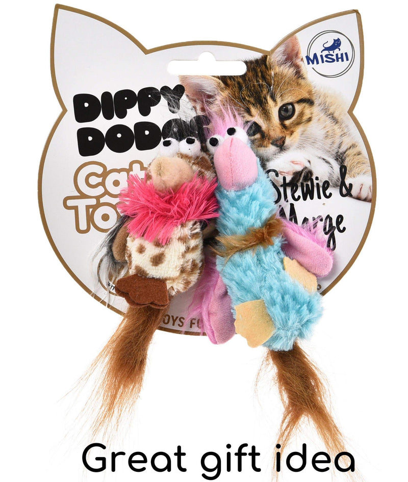 Mishi 2 x Cat Toys with CATNIP 2 Pack Dippy Dodos - Birds With Fluffy Tails - Interactive Pet Chew Toys for Kittens and Adult Cats - Stewie & Marge - PawsPlanet Australia