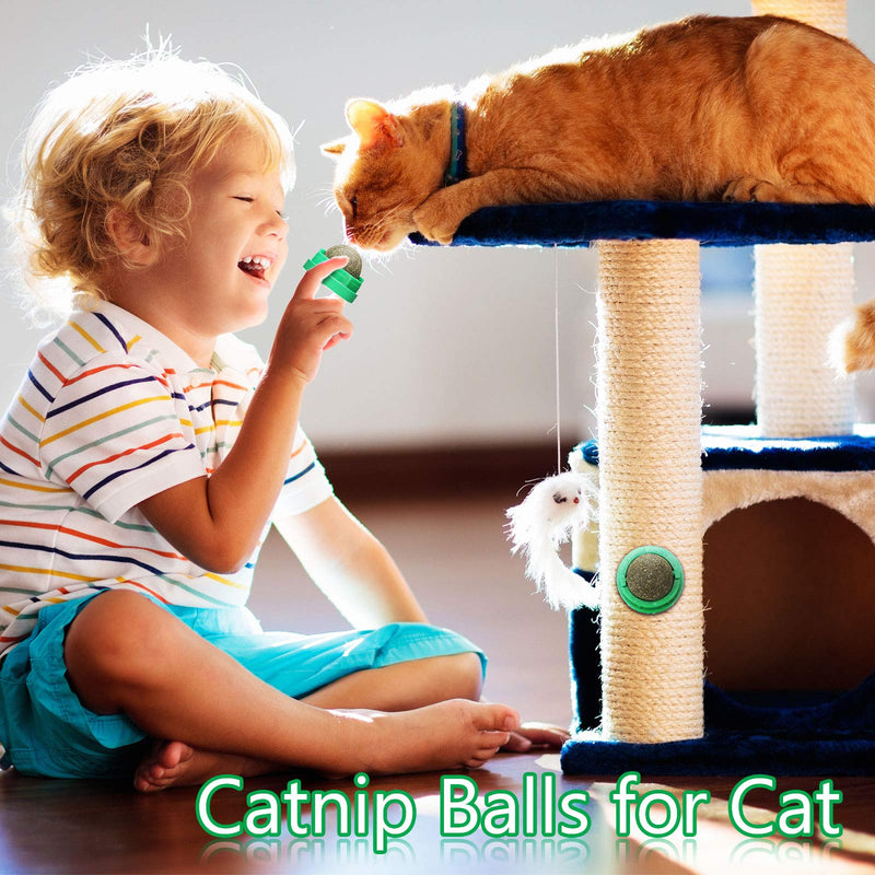 SKYLETY 4 Pieces Catnip Wall Balls for Indoor Cats Rotatable Self-Adhesive Catnip Edible Licking Balls Natural Catnip Cat Treats Toys for Kitten Kitty Playing Chewing Cleaning Teeth - PawsPlanet Australia