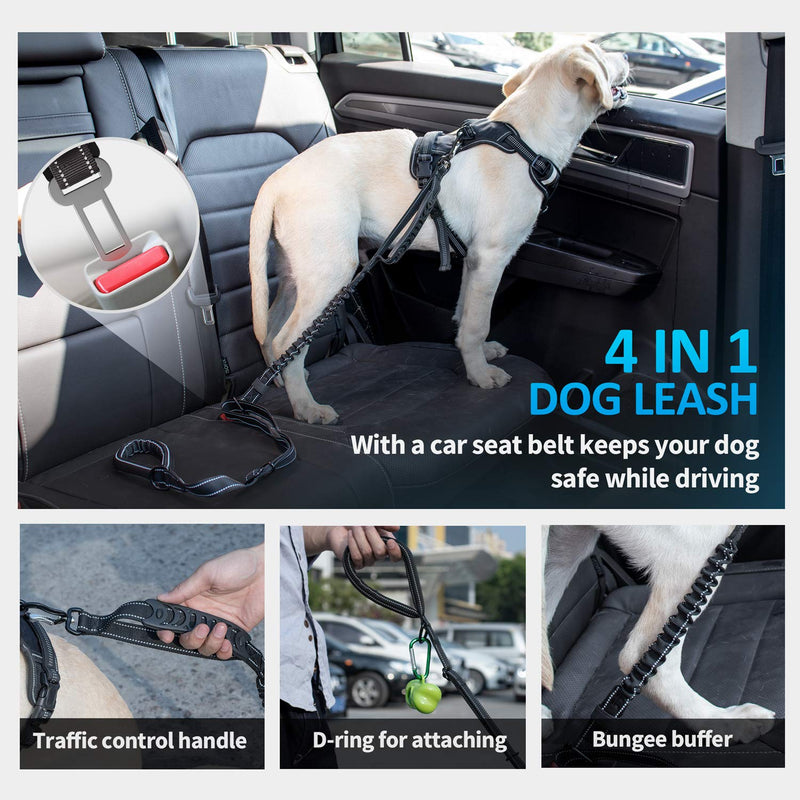 [Australia] - IOKHEIRA Dog Leash, 4-in-1 Multifunctional Dog Leashes for Medium & Large Dogs with Car Seat Belt, 6 FT Strong Shock Absorbing Bungee Dog Leash with Padded Handles and Highly Reflective Threads 