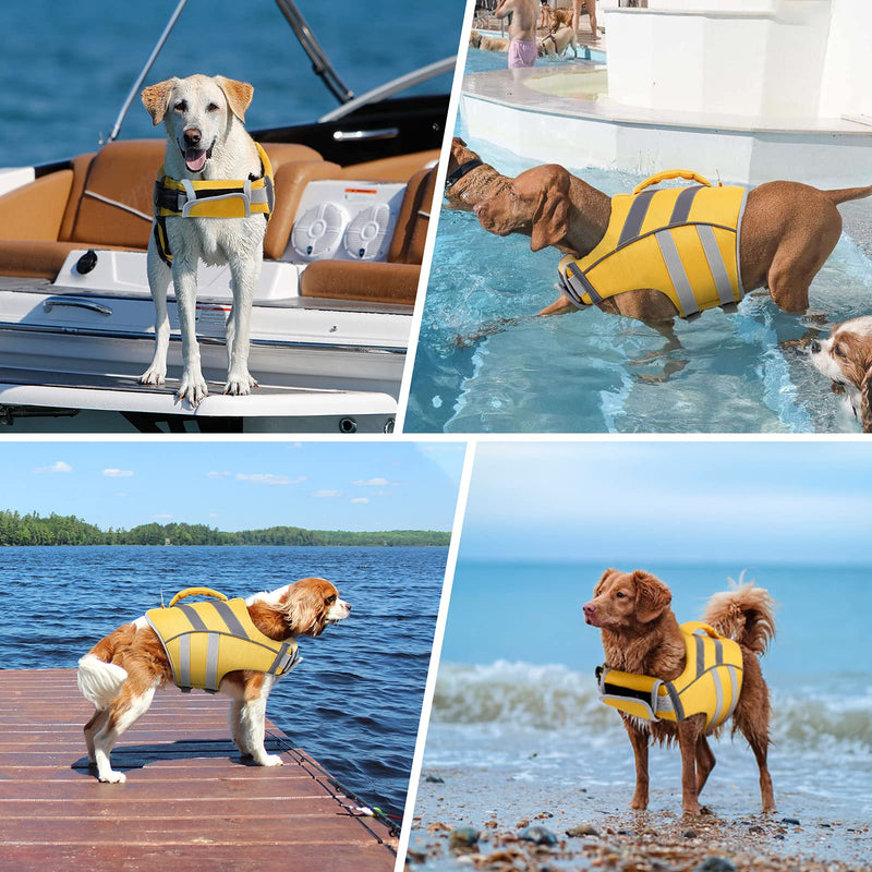 Kuoser Dog Life Jacket with Reflective Stripes, Adjustable High Visibility Dog Life Vest Ripstop Dog Lifesaver Pet Life Preserver with High Flotation Swimsuit for Small Medium and Large Dogs X-Small (Pack of 1) #1 Yellow - PawsPlanet Australia