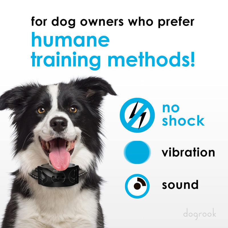 DogRook Rechargeable Dog Bark Collar - Humane, No Shock Barking Collar - w/2 Vibration & Beep - Small, Medium & Large Dogs Breeds Training - No Remote - 8-110 lbs Black - PawsPlanet Australia
