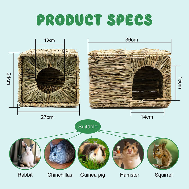 HYLYUN Extra Large Grass House for Rabbits - Hand Crafted Natural Grass Hideaway Foldable Bed Hut with Openings Playhouse for Bunny Guinea Pig Chinchilla Ferret for Play and Sleep - PawsPlanet Australia