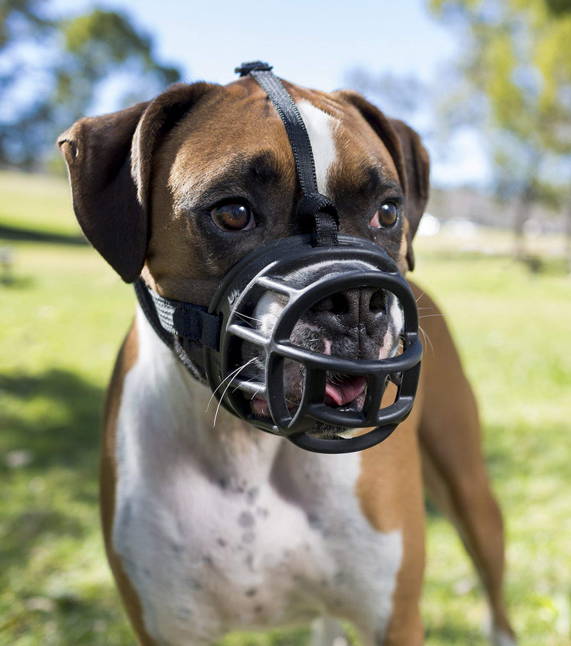 Safe BASKERVILLE ULTRA MUZZLE, Patented Humane Design, Breathable, Dog can Pant and Drink, Adjustable, Padded, Dog Training Muzzle for Small, Medium, Large Dogs, Prevents Biting, Wildlife Scavenging Black Size 1 - PawsPlanet Australia