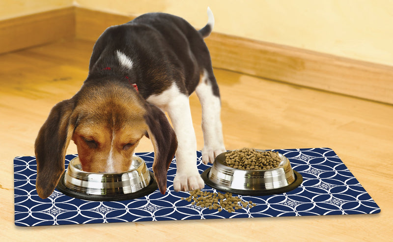 [Australia] - Drymate Pet Placemat, Dog Food Mat or Cat Food Mat - (Made from Recycled Fibers, Machine Washable) 100% Phthalate and BPA Free 12" x 20" Indigo Navy & White 