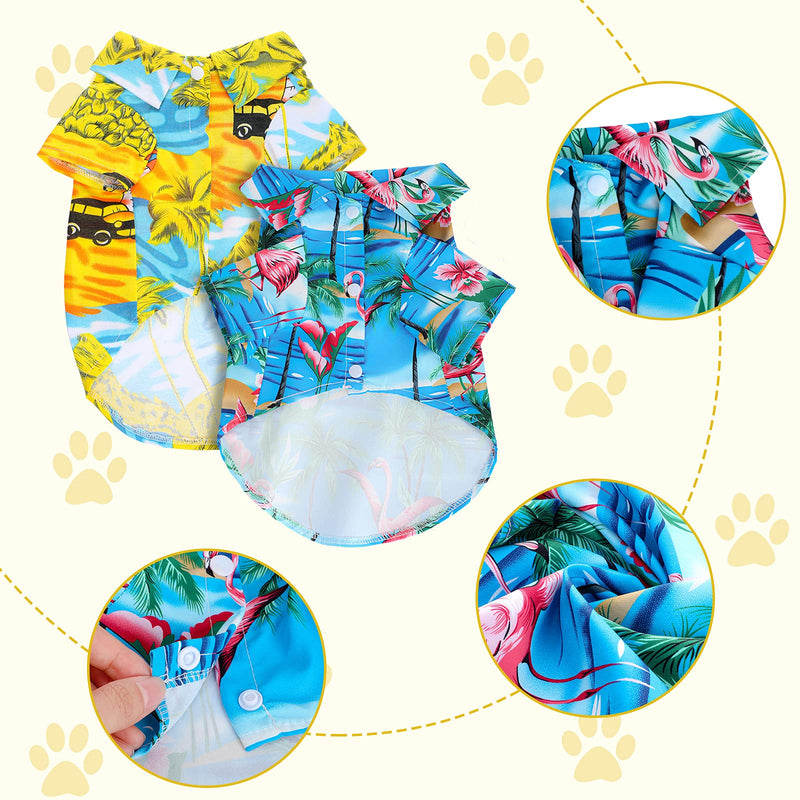 2 Pieces Hawaiian Dog Shirts Pet Summer T-Shirts Coconut Tree Flamingo Print Dog Clothes Pet Camp Shirts Dog Beach Apparels for Small to Medium Dogs and Cats (M Size) M Size - PawsPlanet Australia