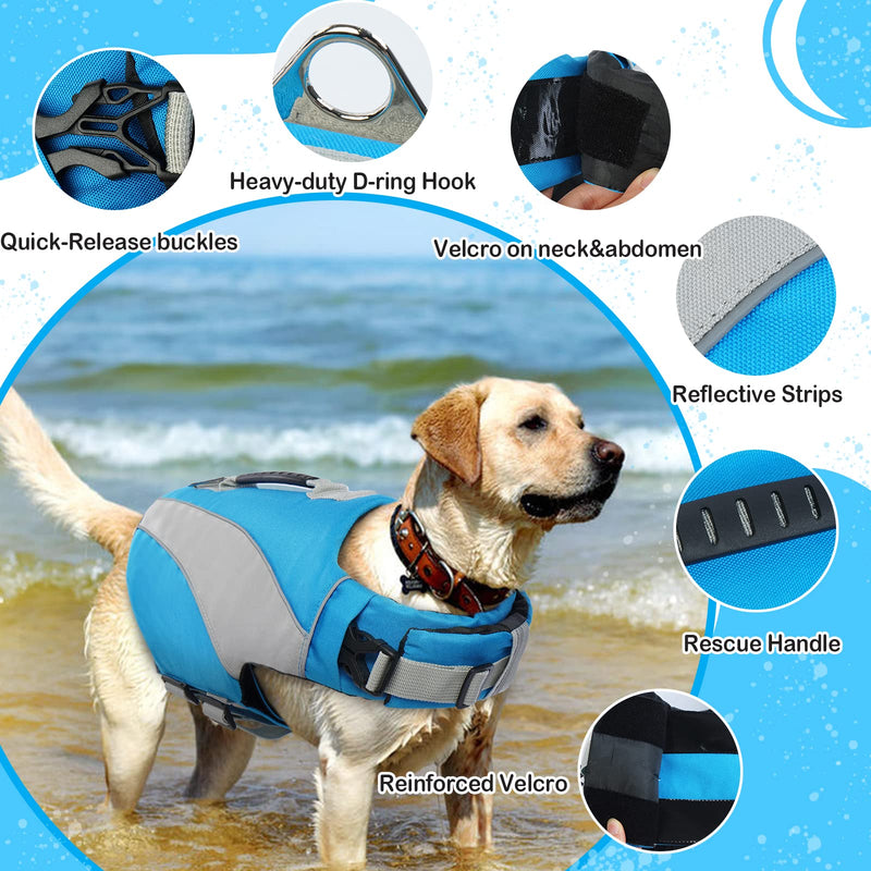 Dog Life Jacket Vest, Dog Floatation Vest Reflective Puppy Lifesaver Preserver Swimsuit Swimming Rescue Device Buoyancy Aid for Small Medium and Large Dogs(Blue, XS) X-Small Blue - PawsPlanet Australia