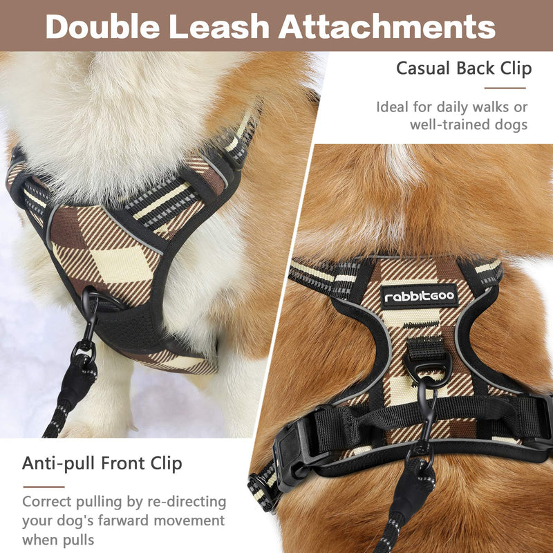 rabbitgoo Dog Harness No Pull, Adjustable Dog Walking Chest Harness with 2 Leash Clips, Comfort Padded Dog Vest Harness with Easy Handle, Reflective Front Body Harness for Small Breeds, Beige Plaid, S Buffalo Plaid (Beige & Brown) - PawsPlanet Australia