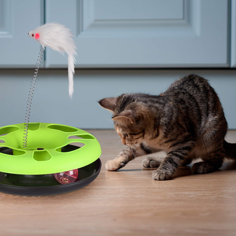 Relaxdays Green Cat Toy Carousel with Mouse, Interactive Toy, Ball with Bell, Pet Training and Entertainment - PawsPlanet Australia