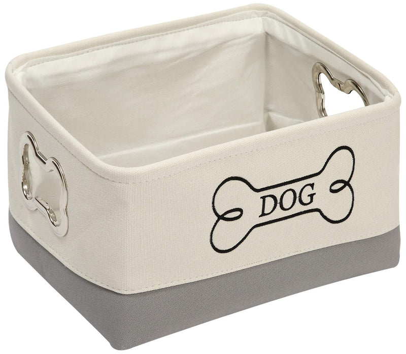 Geyecete Dog Toys Storage Bins Canvas Stitching pet Baskets,with Designed Metal Bone-shaped Handle,Organizer Storage Basket-White/Gray White/Gray - PawsPlanet Australia